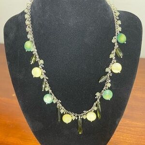 Lia Sophia Silver green stone necklace with hints of yellow